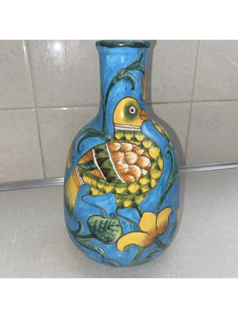 Baudinelli Italy‎ Art Vase Bird Floral Vintage Signed